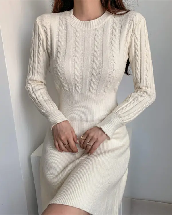 Cable Knit Long Sleeve Dress