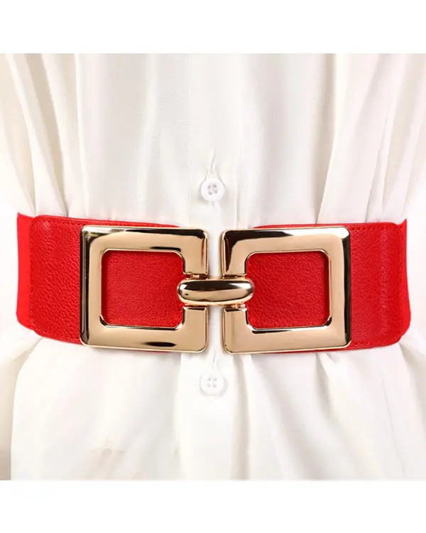 Ceinture élastique large à boucle carrée dorée tendance pour robe