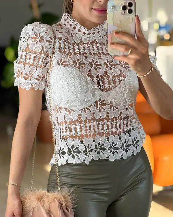 Guipure Lace Mock Neck Top