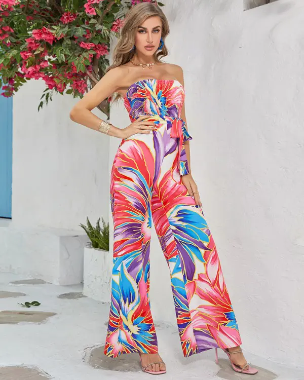 ODDI Full Size Floral Sleeveless Wide Leg Jumpsuit main image 0