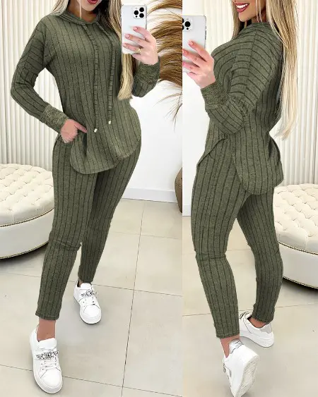 Survêtement Femme 2 Pièces – Haut Court Froncé Manches Longues + Pantalon Large Taille Haute, Pour Yoga Et Détente