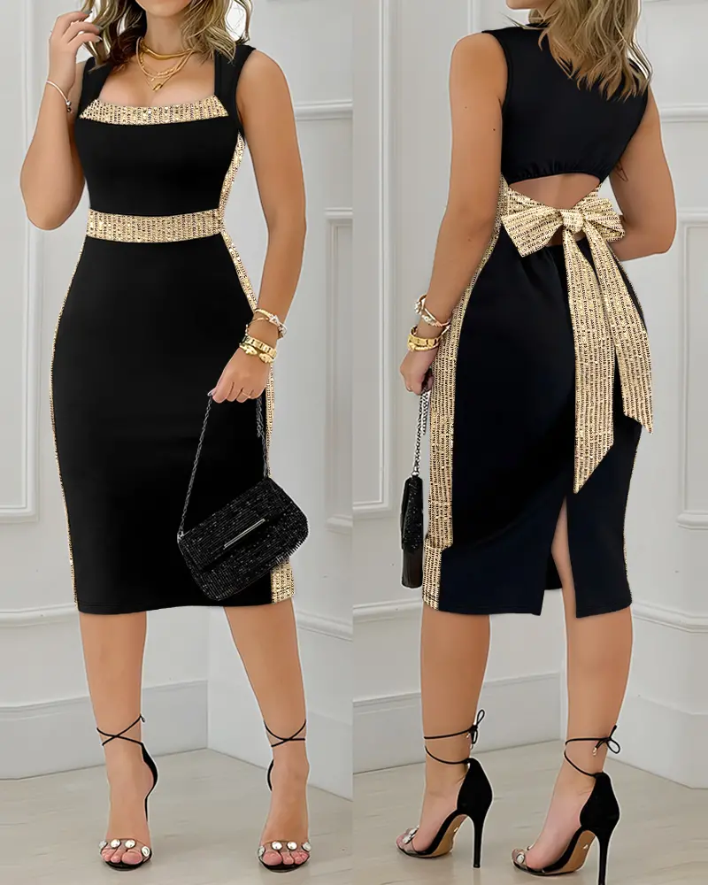 Scoop Neck Sleeveless Tank Dress Minimalist Ribbed Bodycon Dress